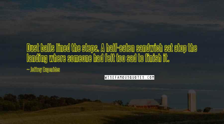 Jeffrey Eugenides Quotes: Dust balls lined the steps. A half-eaten sandwich sat atop the landing where someone had felt too sad to finish it.