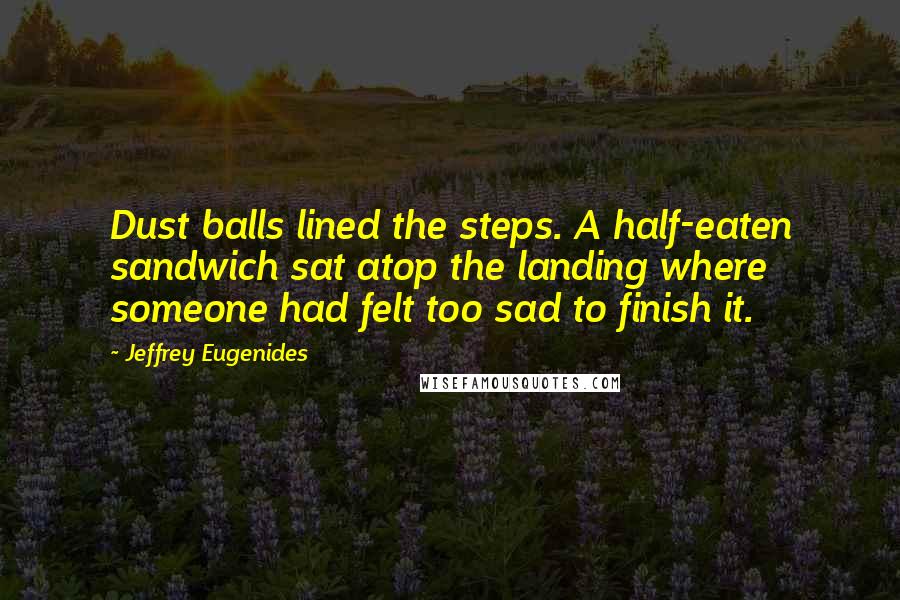 Jeffrey Eugenides Quotes: Dust balls lined the steps. A half-eaten sandwich sat atop the landing where someone had felt too sad to finish it.