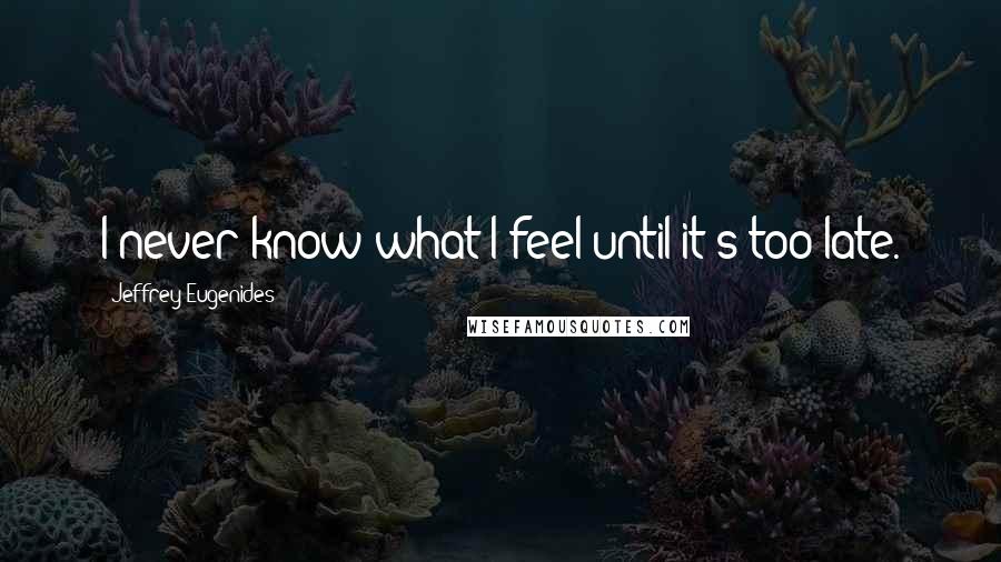 Jeffrey Eugenides Quotes: I never know what I feel until it's too late.