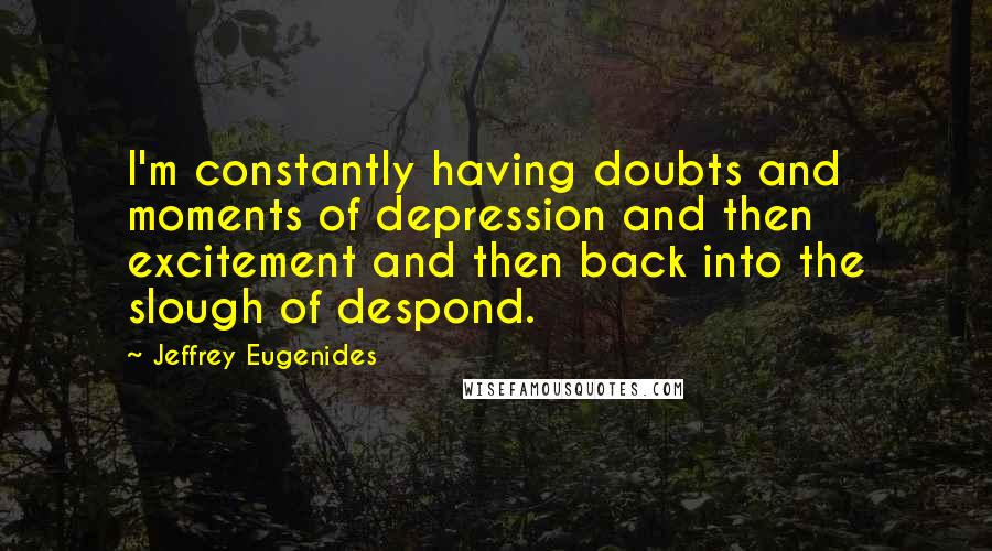 Jeffrey Eugenides Quotes: I'm constantly having doubts and moments of depression and then excitement and then back into the slough of despond.