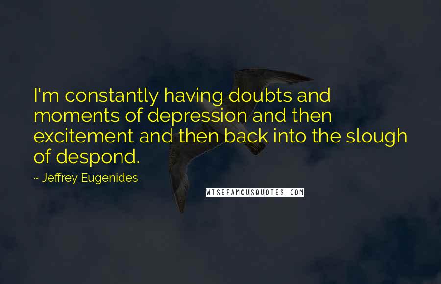 Jeffrey Eugenides Quotes: I'm constantly having doubts and moments of depression and then excitement and then back into the slough of despond.