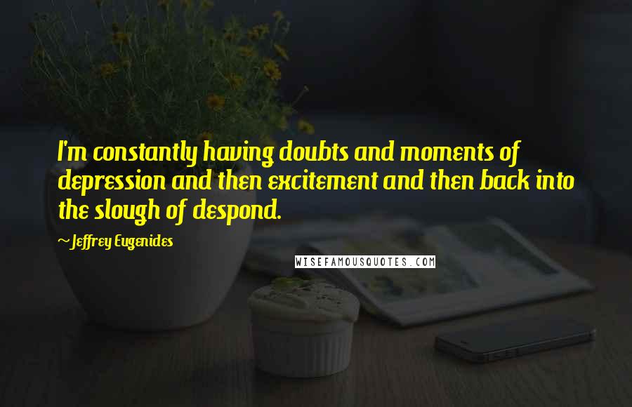 Jeffrey Eugenides Quotes: I'm constantly having doubts and moments of depression and then excitement and then back into the slough of despond.