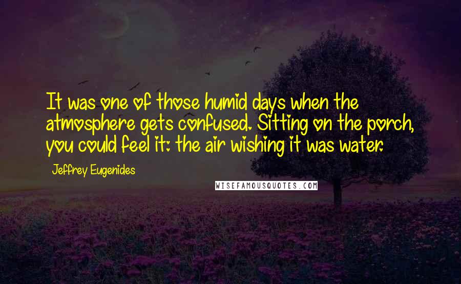 Jeffrey Eugenides Quotes: It was one of those humid days when the atmosphere gets confused. Sitting on the porch, you could feel it: the air wishing it was water.