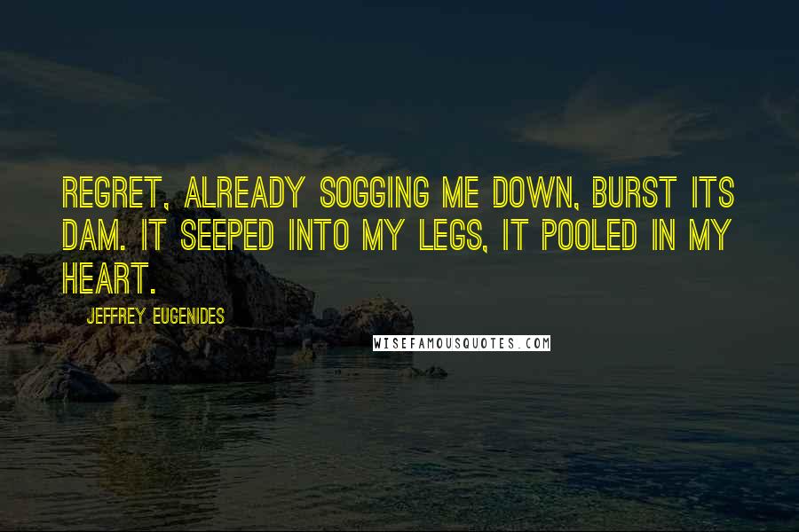 Jeffrey Eugenides Quotes: Regret, already sogging me down, burst its dam. It seeped into my legs, it pooled in my heart.