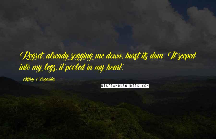 Jeffrey Eugenides Quotes: Regret, already sogging me down, burst its dam. It seeped into my legs, it pooled in my heart.