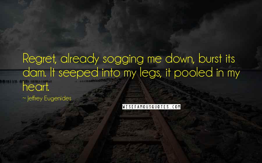 Jeffrey Eugenides Quotes: Regret, already sogging me down, burst its dam. It seeped into my legs, it pooled in my heart.