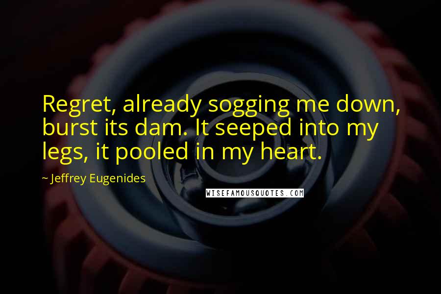 Jeffrey Eugenides Quotes: Regret, already sogging me down, burst its dam. It seeped into my legs, it pooled in my heart.