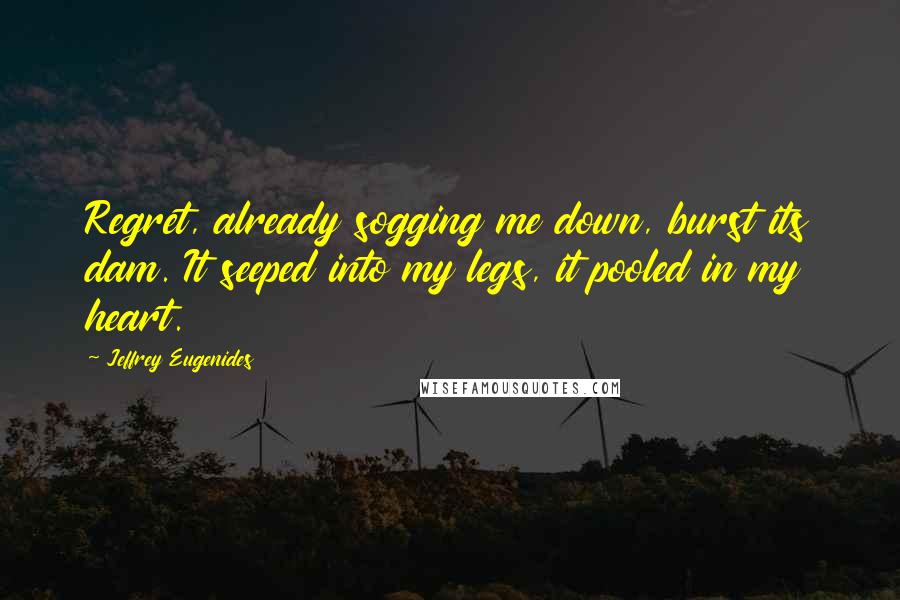 Jeffrey Eugenides Quotes: Regret, already sogging me down, burst its dam. It seeped into my legs, it pooled in my heart.