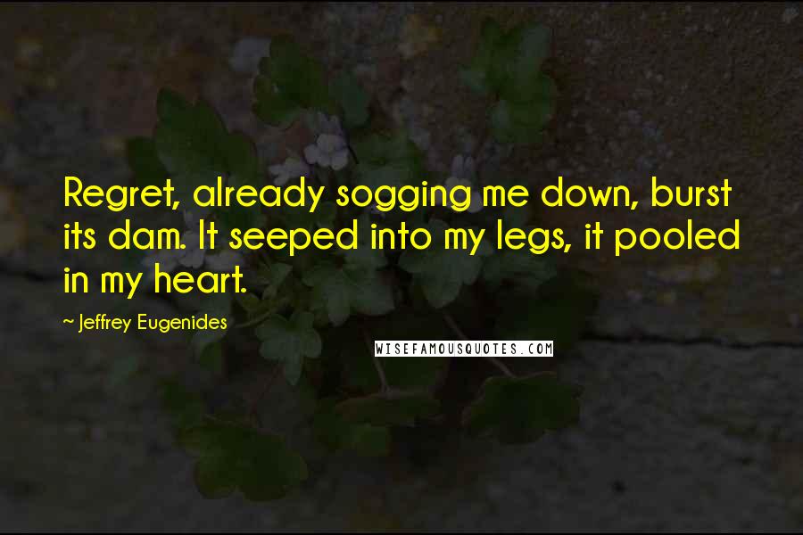 Jeffrey Eugenides Quotes: Regret, already sogging me down, burst its dam. It seeped into my legs, it pooled in my heart.