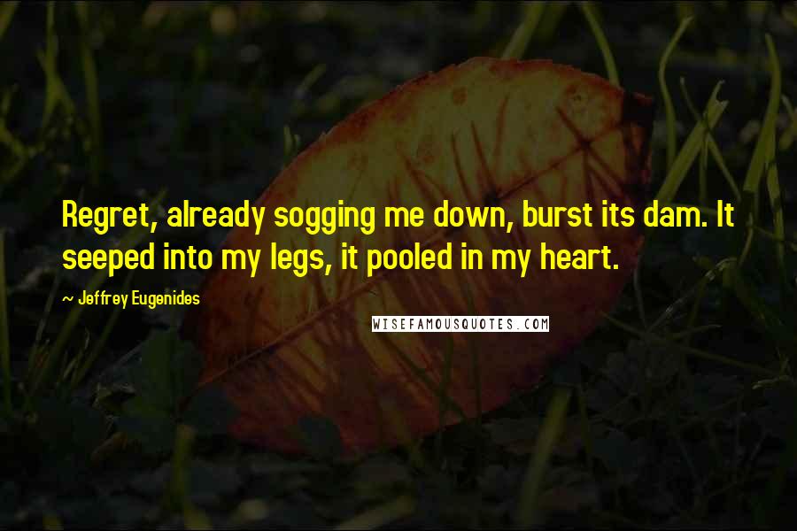 Jeffrey Eugenides Quotes: Regret, already sogging me down, burst its dam. It seeped into my legs, it pooled in my heart.