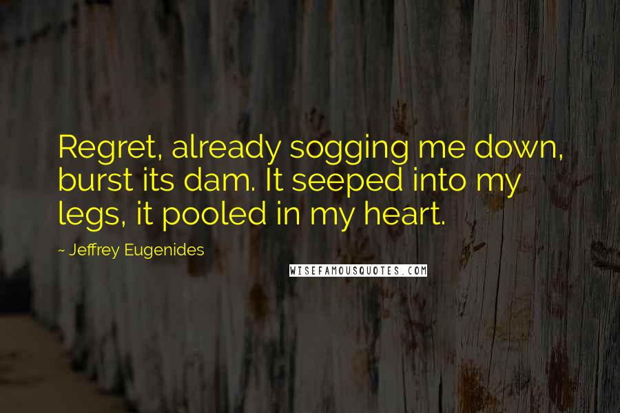 Jeffrey Eugenides Quotes: Regret, already sogging me down, burst its dam. It seeped into my legs, it pooled in my heart.