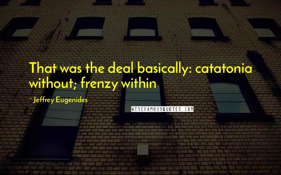 Jeffrey Eugenides Quotes: That was the deal basically: catatonia without; frenzy within