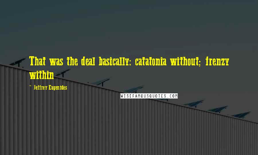 Jeffrey Eugenides Quotes: That was the deal basically: catatonia without; frenzy within