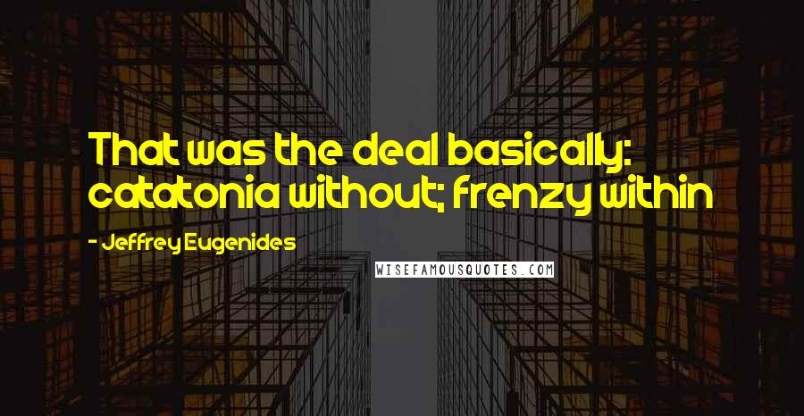 Jeffrey Eugenides Quotes: That was the deal basically: catatonia without; frenzy within