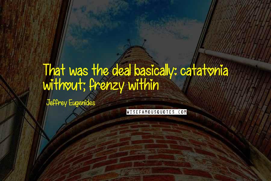 Jeffrey Eugenides Quotes: That was the deal basically: catatonia without; frenzy within