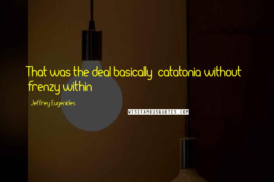 Jeffrey Eugenides Quotes: That was the deal basically: catatonia without; frenzy within