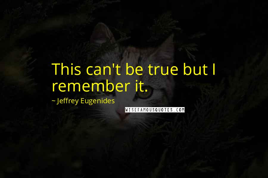 Jeffrey Eugenides Quotes: This can't be true but I remember it.