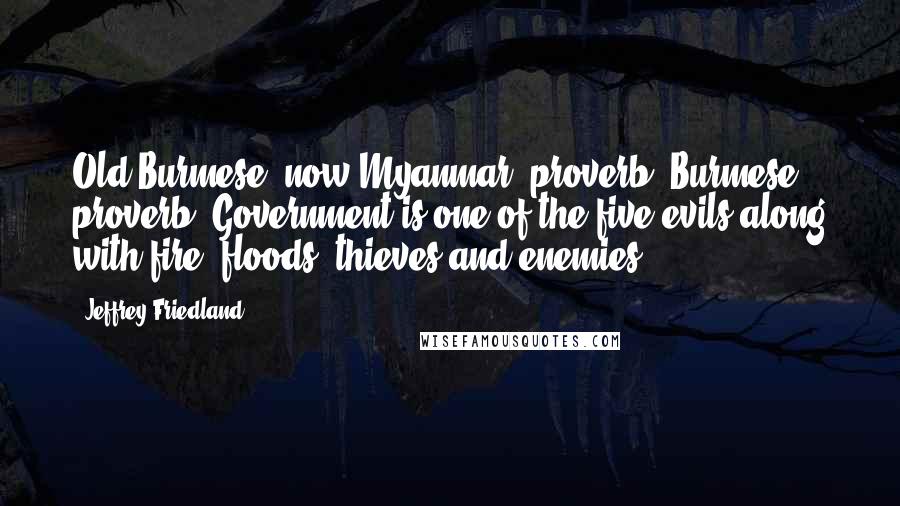 Jeffrey Friedland Quotes: Old Burmese (now Myanmar) proverb: Burmese proverb: Government is one of the five evils along with fire, floods, thieves and enemies.