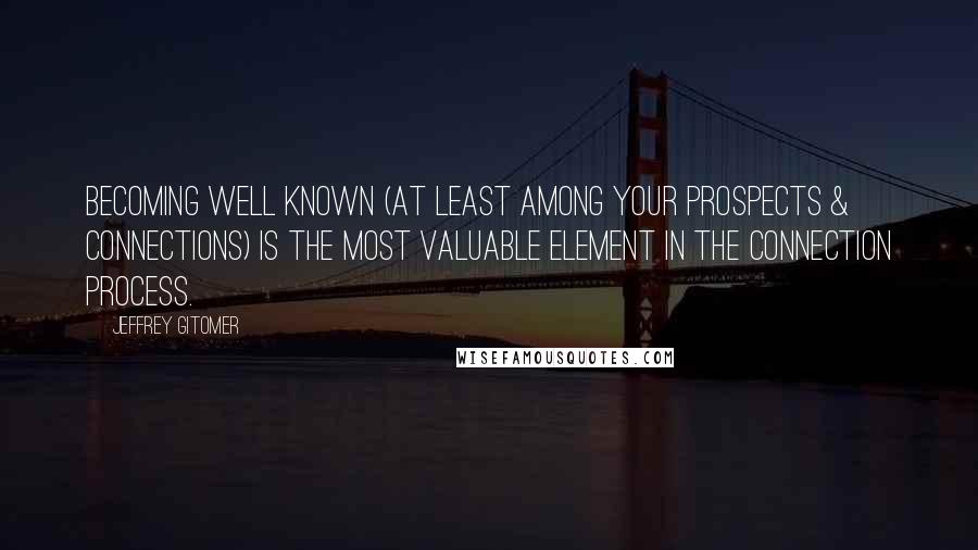 Jeffrey Gitomer Quotes: Becoming well known (at least among your prospects & connections) is the most valuable element in the connection process.