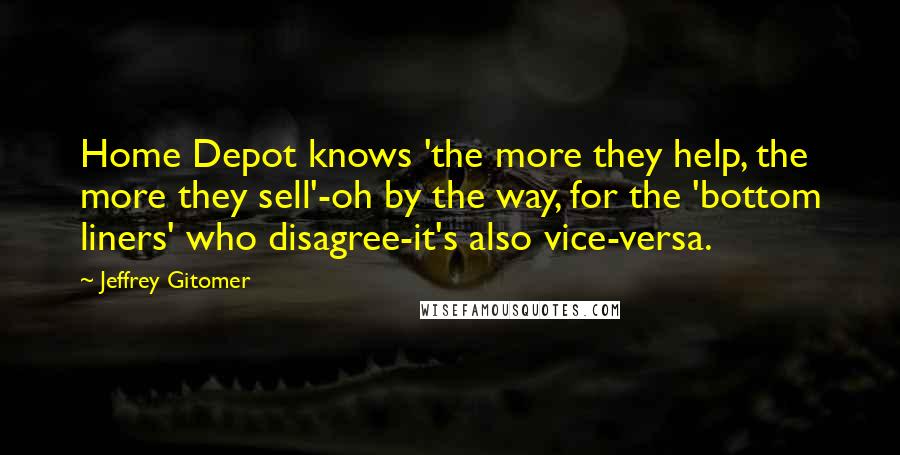 Jeffrey Gitomer Quotes: Home Depot knows 'the more they help, the more they sell'-oh by the way, for the 'bottom liners' who disagree-it's also vice-versa.