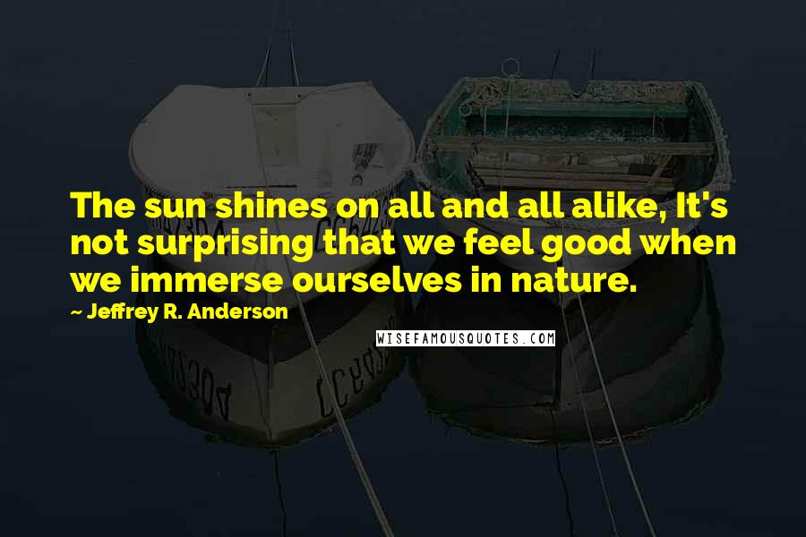 Jeffrey R. Anderson Quotes: The sun shines on all and all alike, It's not surprising that we feel good when we immerse ourselves in nature.