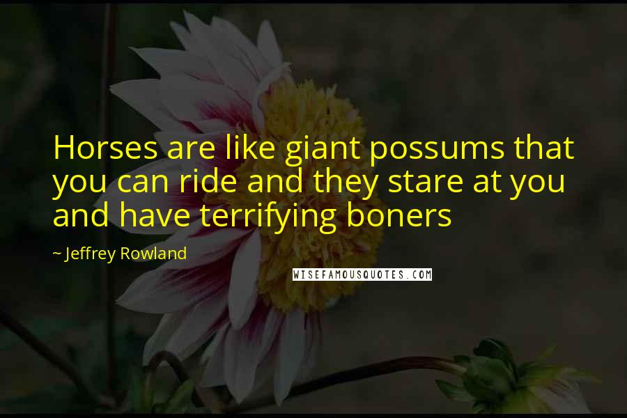 Jeffrey Rowland Quotes: Horses are like giant possums that you can ride and they stare at you and have terrifying boners