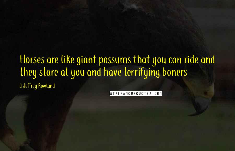 Jeffrey Rowland Quotes: Horses are like giant possums that you can ride and they stare at you and have terrifying boners