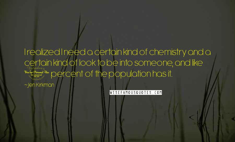 Jen Kirkman Quotes: I realized I need a certain kind of chemistry and a certain kind of look to be into someone, and like 1 percent of the population has it.