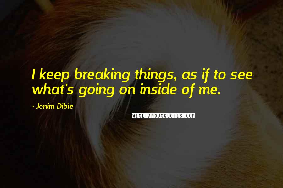 Jenim Dibie Quotes: I keep breaking things, as if to see what's going on inside of me.