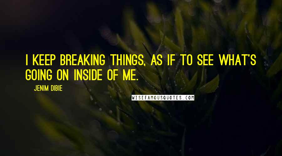 Jenim Dibie Quotes: I keep breaking things, as if to see what's going on inside of me.