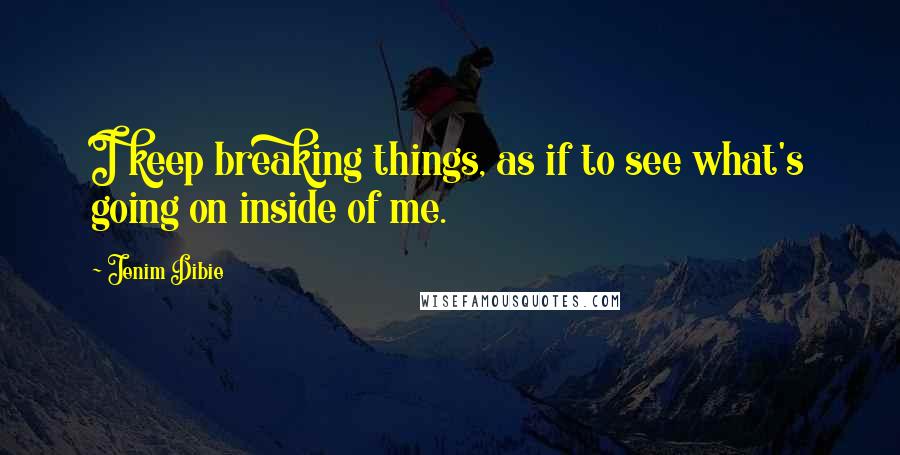 Jenim Dibie Quotes: I keep breaking things, as if to see what's going on inside of me.