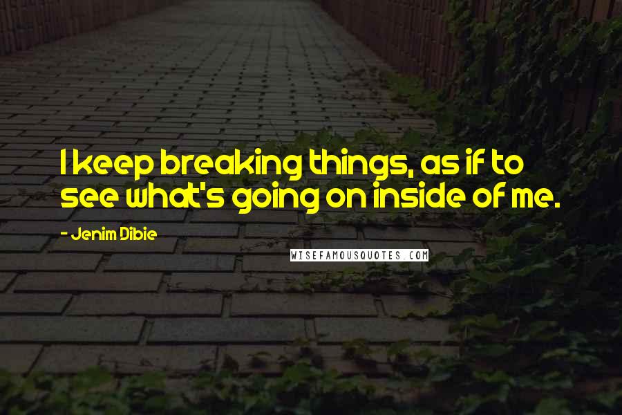 Jenim Dibie Quotes: I keep breaking things, as if to see what's going on inside of me.