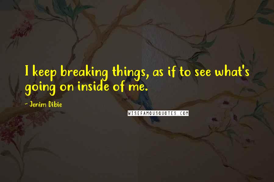 Jenim Dibie Quotes: I keep breaking things, as if to see what's going on inside of me.