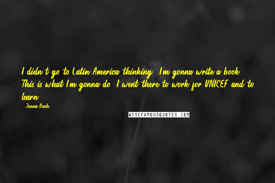 Jenna Bush Quotes: I didn't go to Latin America thinking, 'I'm gonna write a book. This is what I'm gonna do.' I went there to work for UNICEF and to learn.