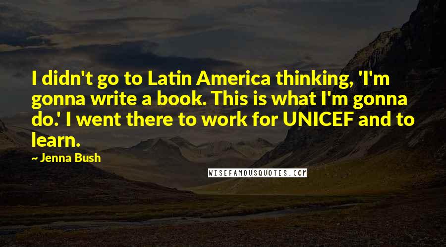 Jenna Bush Quotes: I didn't go to Latin America thinking, 'I'm gonna write a book. This is what I'm gonna do.' I went there to work for UNICEF and to learn.