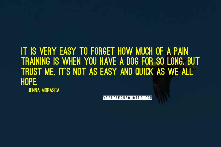 Jenna Morasca Quotes: It is very easy to forget how much of a pain training is when you have a dog for so long, but trust me, it's not as easy and quick as we all hope.