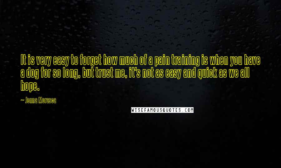 Jenna Morasca Quotes: It is very easy to forget how much of a pain training is when you have a dog for so long, but trust me, it's not as easy and quick as we all hope.