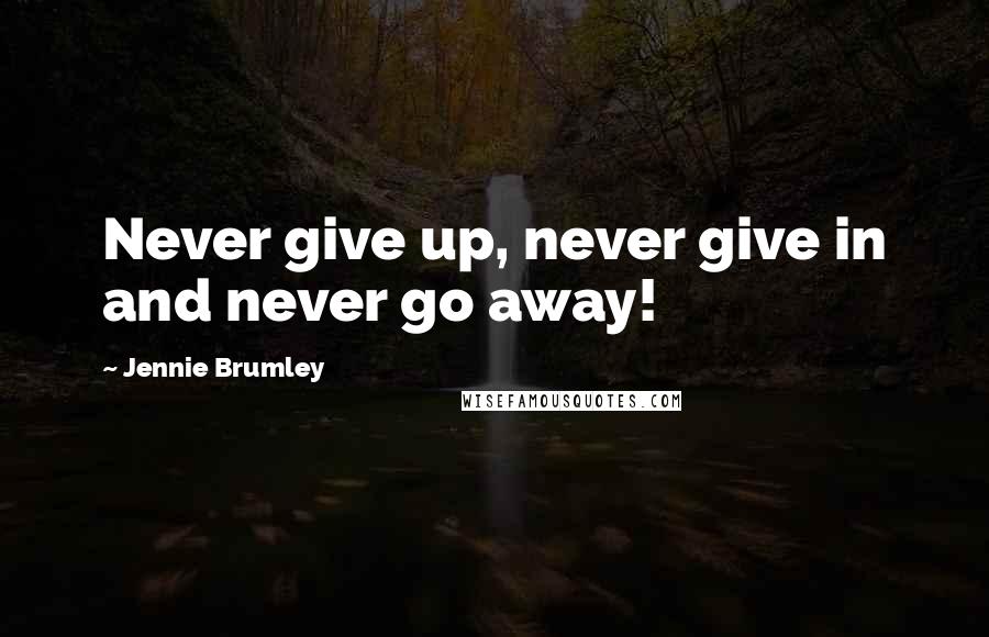 Jennie Brumley Quotes: Never give up, never give in and never go away!