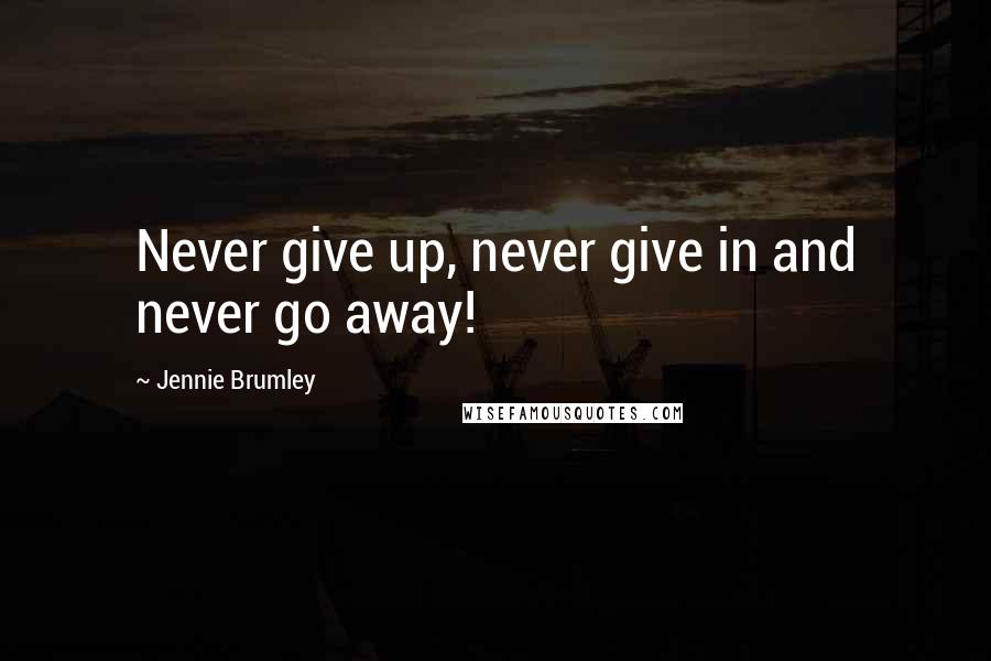 Jennie Brumley Quotes: Never give up, never give in and never go away!