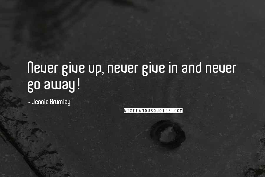 Jennie Brumley Quotes: Never give up, never give in and never go away!