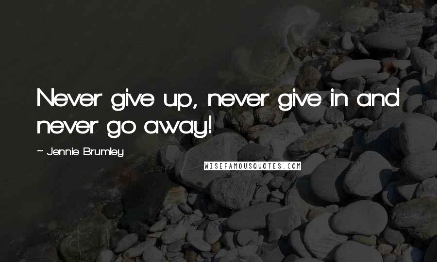 Jennie Brumley Quotes: Never give up, never give in and never go away!