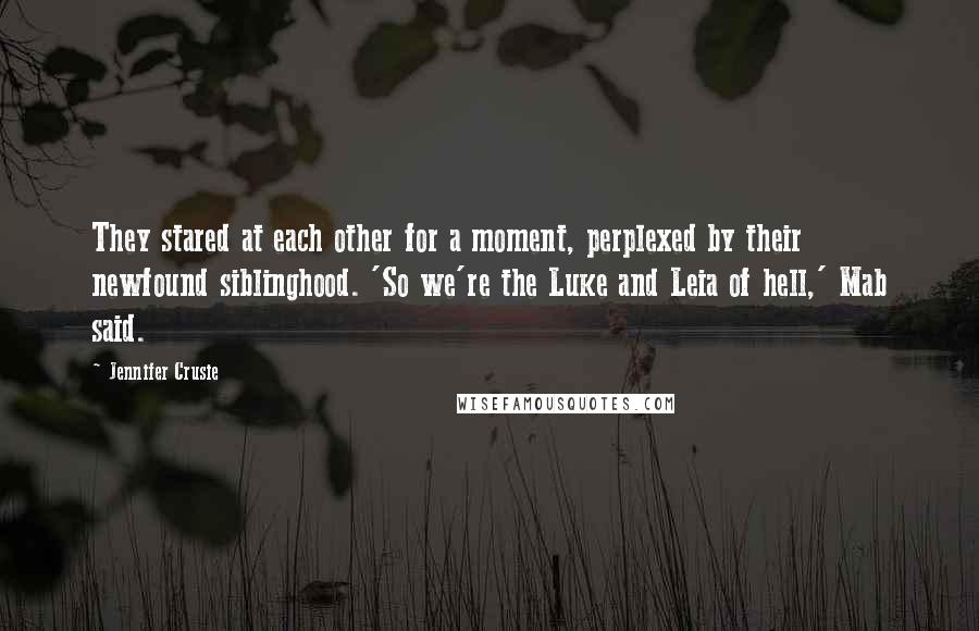 Jennifer Crusie Quotes: They stared at each other for a moment, perplexed by their newfound siblinghood. 'So we're the Luke and Leia of hell,' Mab said.