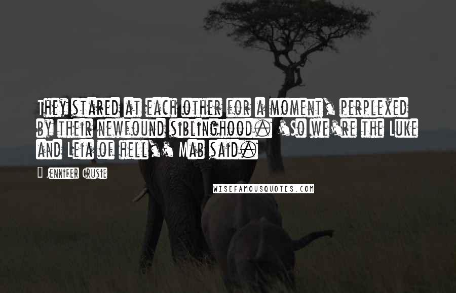 Jennifer Crusie Quotes: They stared at each other for a moment, perplexed by their newfound siblinghood. 'So we're the Luke and Leia of hell,' Mab said.