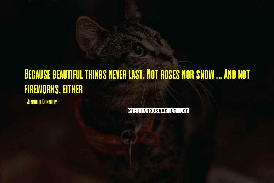 Jennifer Donnelly Quotes: Because beautiful things never last. Not roses nor snow ... And not fireworks, either