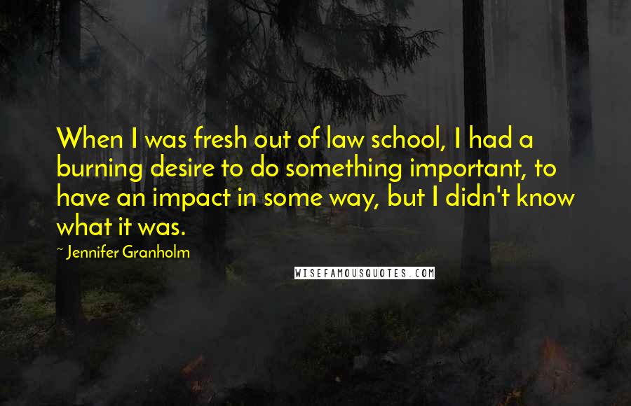 Jennifer Granholm Quotes: When I was fresh out of law school, I had a burning desire to do something important, to have an impact in some way, but I didn't know what it was.