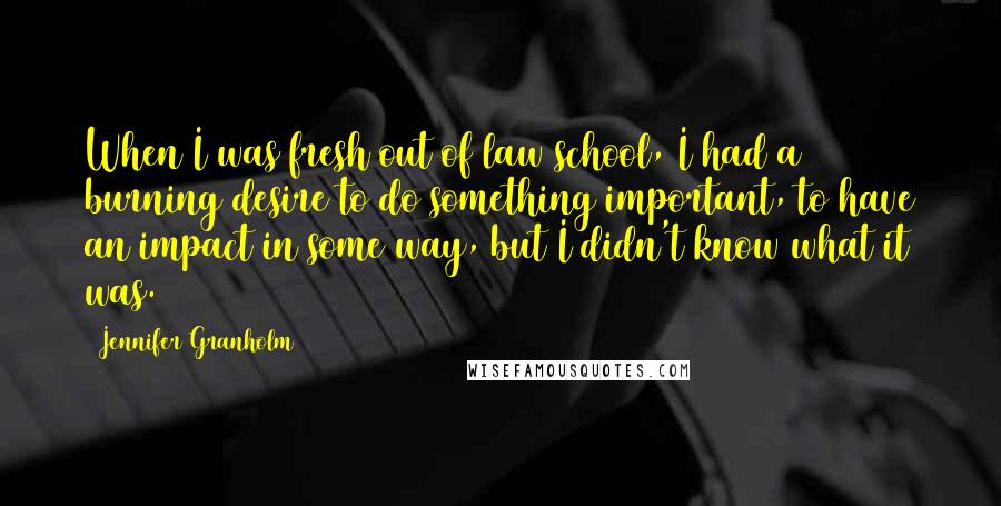 Jennifer Granholm Quotes: When I was fresh out of law school, I had a burning desire to do something important, to have an impact in some way, but I didn't know what it was.