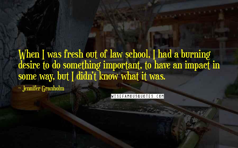 Jennifer Granholm Quotes: When I was fresh out of law school, I had a burning desire to do something important, to have an impact in some way, but I didn't know what it was.