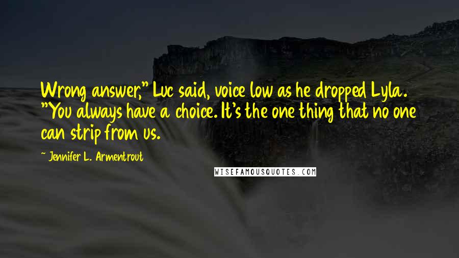 Jennifer L. Armentrout Quotes: Wrong answer," Luc said, voice low as he dropped Lyla. "You always have a choice. It's the one thing that no one can strip from us.