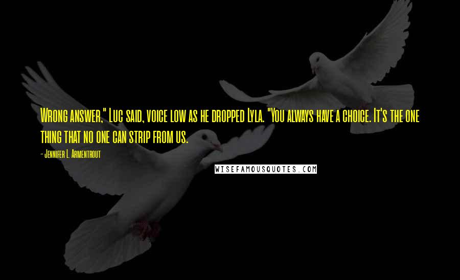 Jennifer L. Armentrout Quotes: Wrong answer," Luc said, voice low as he dropped Lyla. "You always have a choice. It's the one thing that no one can strip from us.