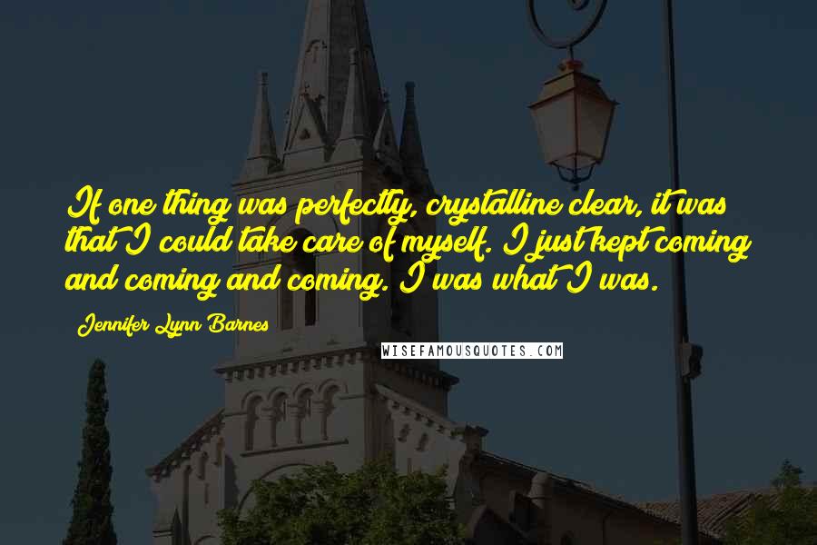 Jennifer Lynn Barnes Quotes: If one thing was perfectly, crystalline clear, it was that I could take care of myself. I just kept coming and coming and coming. I was what I was.